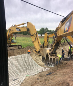 Fleximate installation for erosion control on banks of drainage ditch in Canon City, Colorado